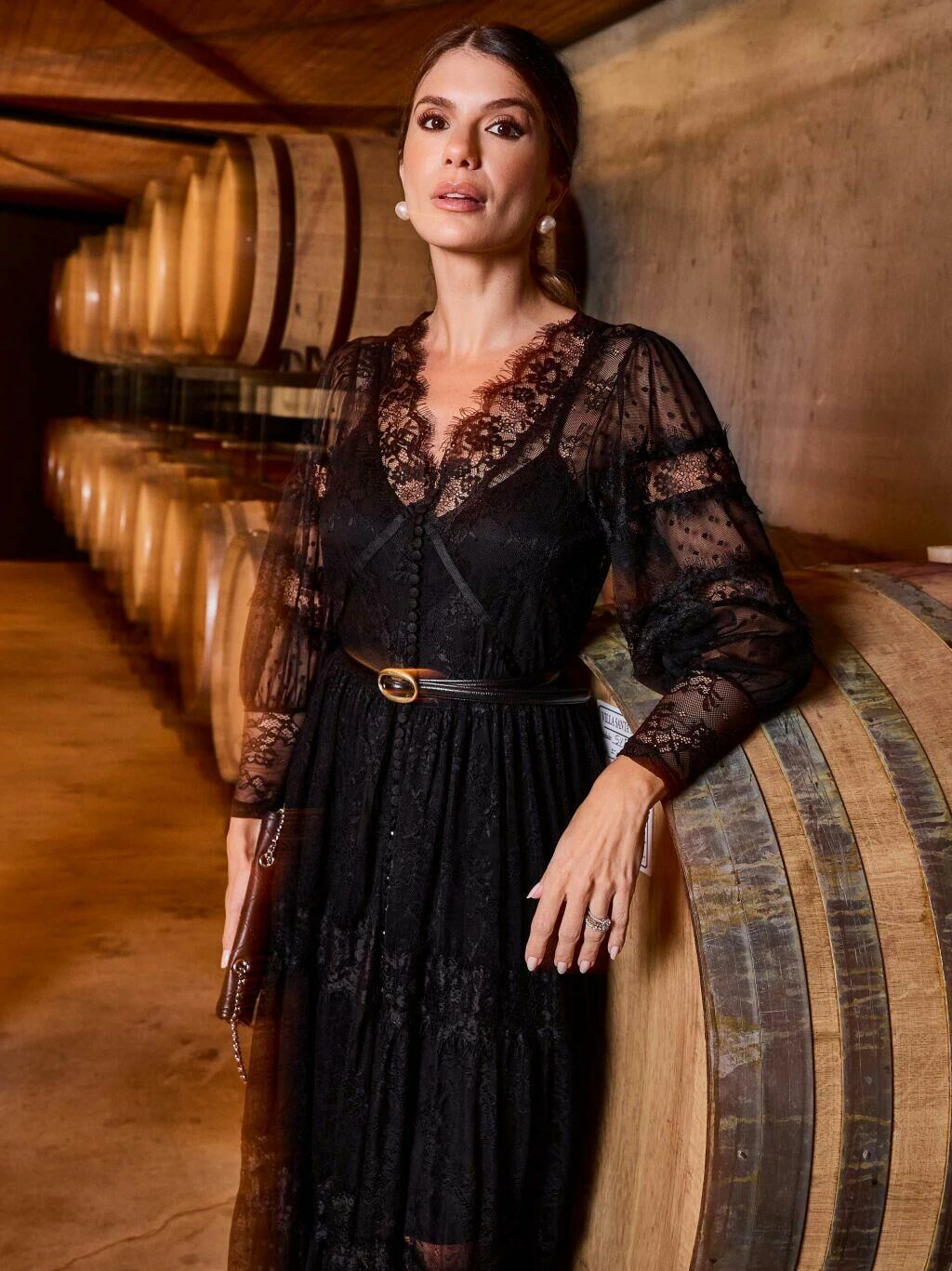 Imagem de Vestido Tule Poá Renda Longo Preto Luzia Fazzolli